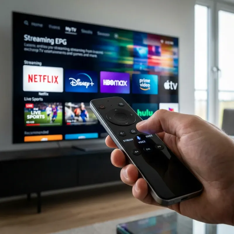 Smart TV remote selecting a channel from a guide